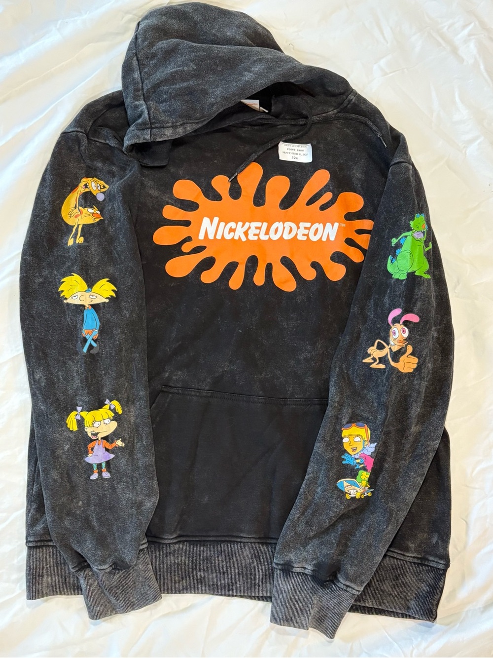 Nickelodeon Due Date Studios 90s Cartoon Acid Wash Hoodie L